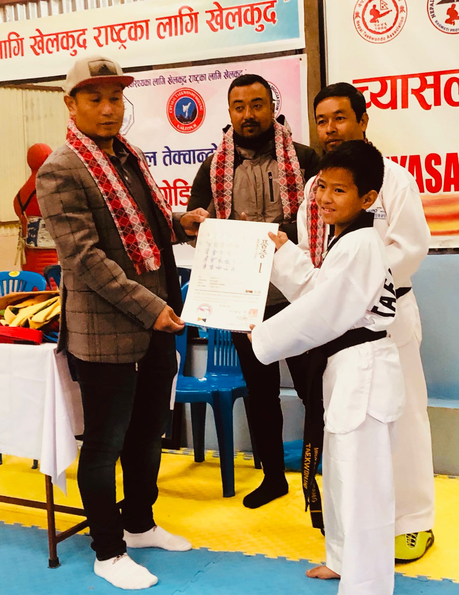 ABHISHEK TAMANG for achieving his 1st Poom in Taekwondo.